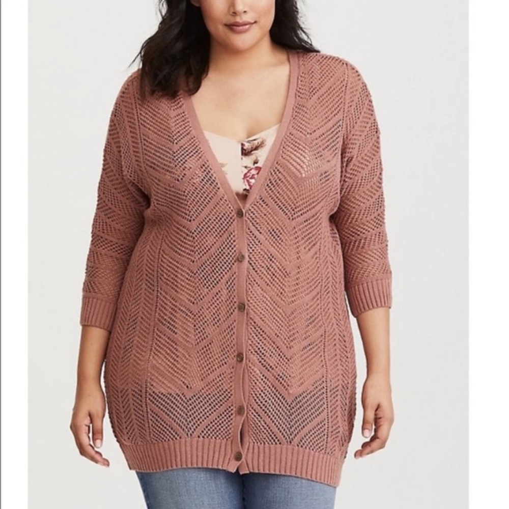 TORRID | Dusty Rose Button Down Knit Crochet Sweater Cardigan (3X)